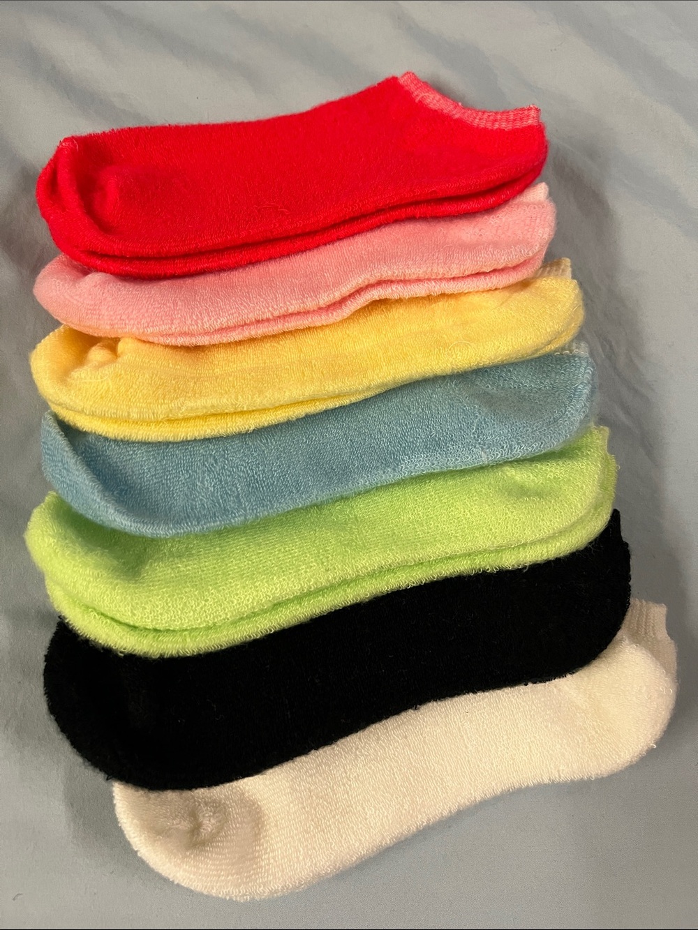 Vintage Colorful Terry Cloth Outside No-Show Sock 7pc Set - Assorted Brights
